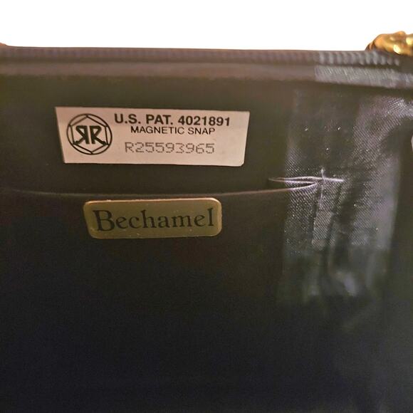 Vtg  Bechamel Black Beaded Sequined Satin Lined Evening Clutch with gold chain - Picture 5 of 5